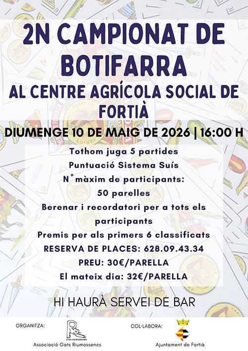 2n Campionat de Botifarra Diumenge 26 maig - 16h Centre Agrícola Social de Fortià