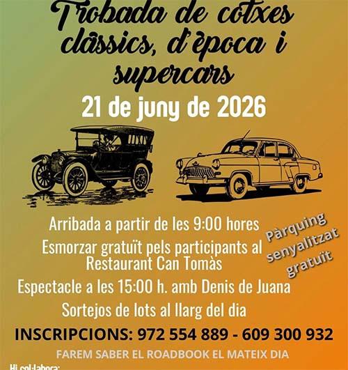 Trobada de cotxes clàssics, d'època i supercars 21 de juny 2026