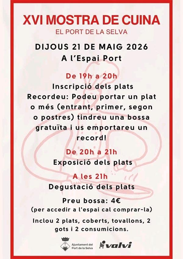 XVI Mostra de cuina El Port de la Selva Dijous 21 maig de 19h a 20h
