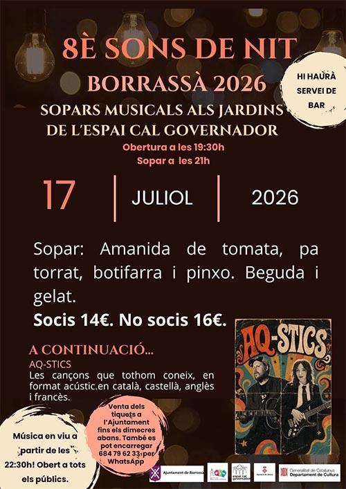 8è Sons de Nit a Borrassà 17 de juliol 2026 Sopar musical als jardins de Cal Governador