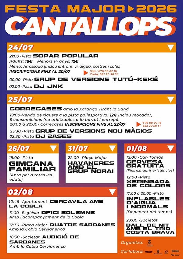 Festa Major Cantallops 24, 25, 26 i 31 de juliol 1 i 2 d'agost