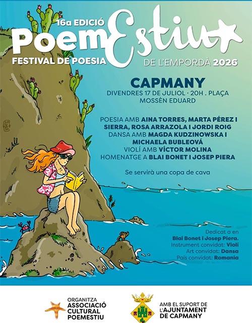 16a edició de PoemEstiu a Capmany Festival de poesia de l'Empordà Divendres 17 de juliol a les 20h