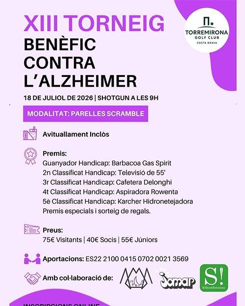 XII Torneig benèfic contra l'Alzheimer 18 de juliol 2026 | A les 9h Torremirona Golf Club