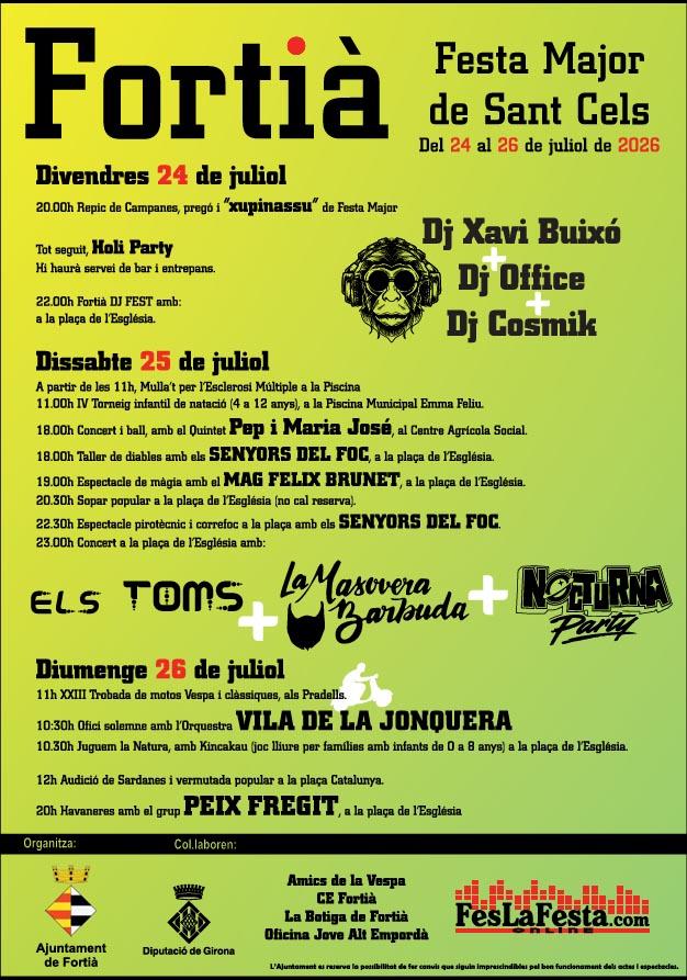 Fortià | Festa Major de Sant Cels del 24 al 26 de juliol 2026