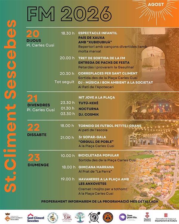 Festa Major 2026 Del 20 al 23 d'agost Sant Climent Sescebes